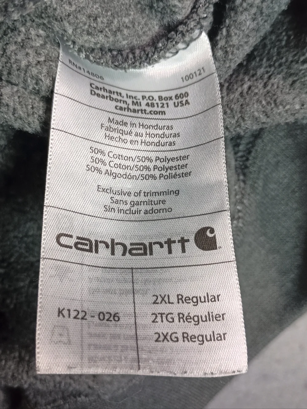 Carhartt Men's 2XL Gray Original Fit Workwear Outdoor Full Zip Sweatshirt Hoodie - Picture 6 of 7